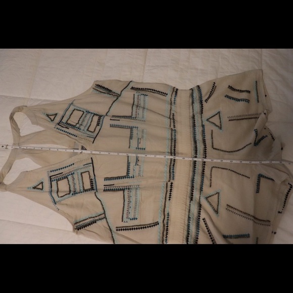 Chloe Oliver Cream 100% Cotton Blue Embroidery Halter Neckline Romper Shorts - Picture 15 of 15